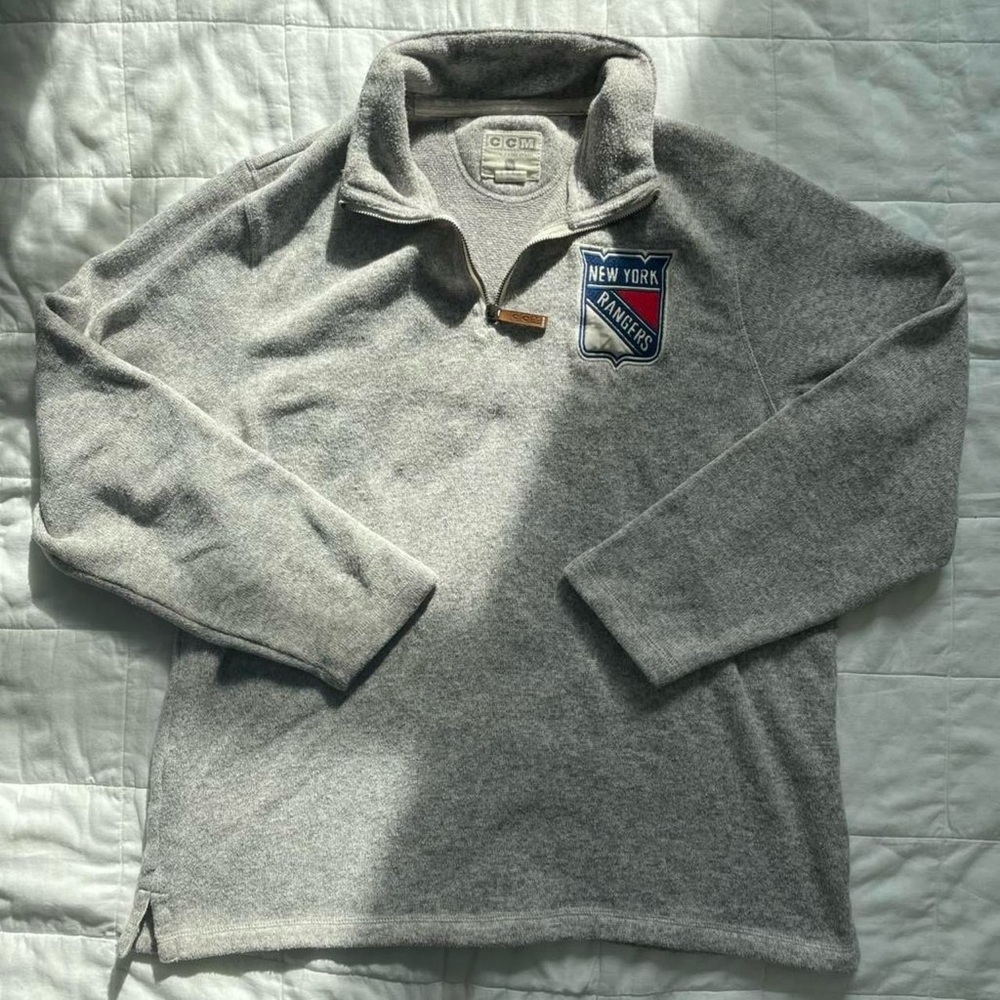 CCM NHL New York Rangers Grey Quarter-zip Pullover - XL